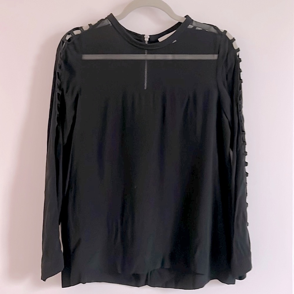 IRO Black Semi Sheer blouse with cutouts sleeves size M French Girl